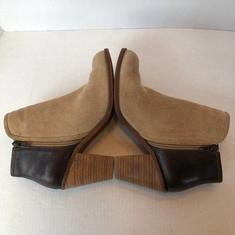 SOFTWALK S15558-256 Tan Suede/ Brown Leather Heeled Boot Womens 9W Boho Bohemian - Picture 6 of 11